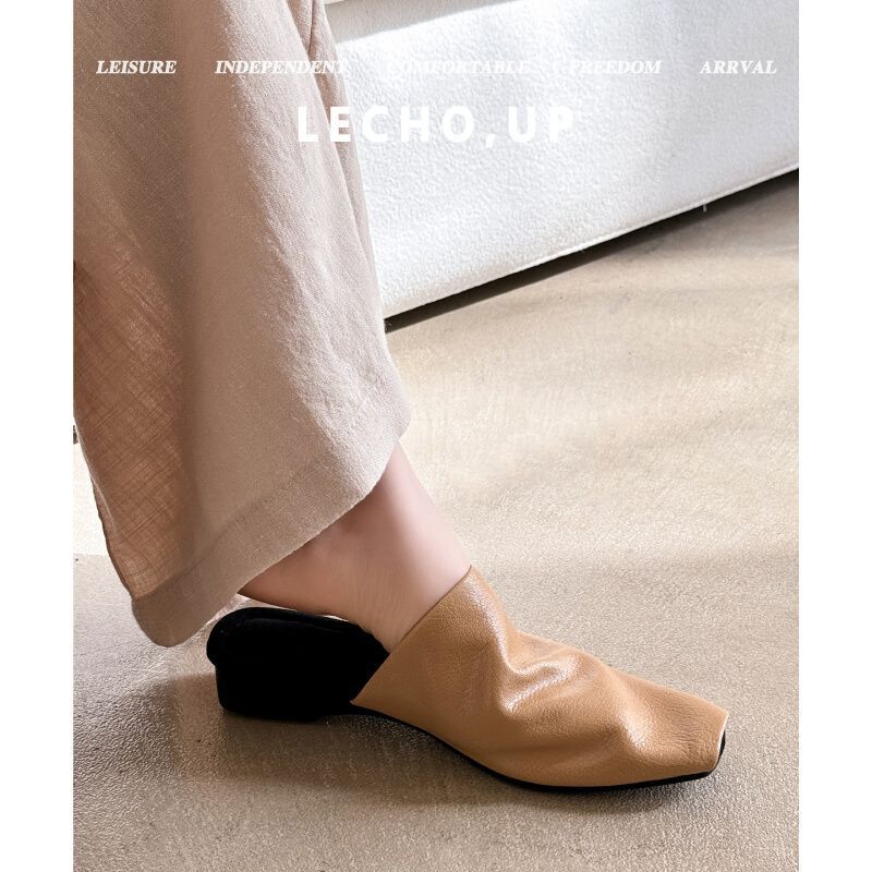 Damen Geschlossene Mule-Slipper aus softem Leder mit quadratischer Kappe Shop Nory