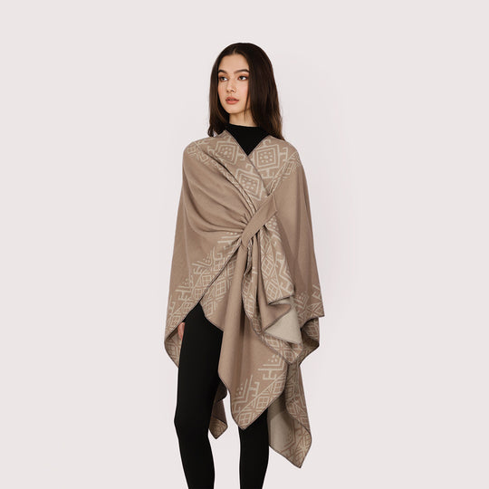 Damen Reversibler Wollmix-Cape mit Bindeschlaufe und feinem Jacquardmuster Shop Nory