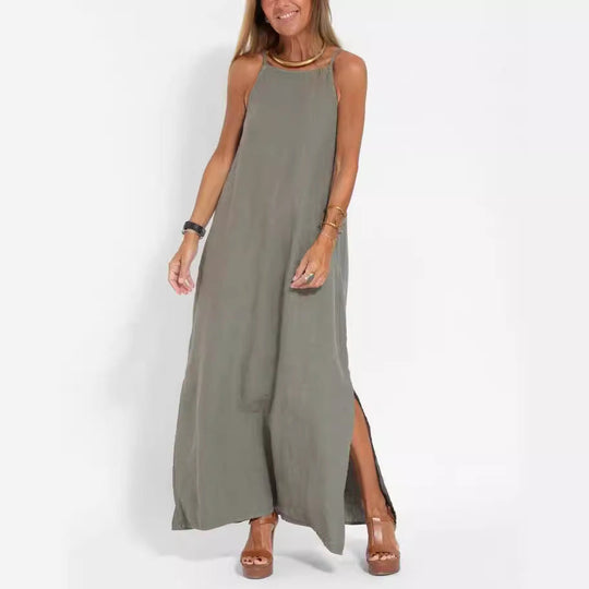 Damen lässiges Maxikleid mit schmalen Trägern und fließendem Schnitt