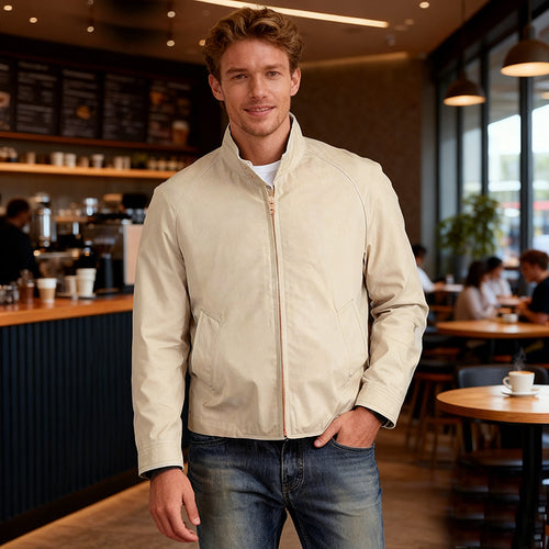 Herren Leichte Bomberjacke mit Cordkragen und Reißverschluss Shop Nory
