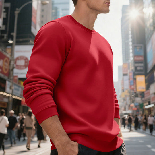 Herren lässiger Rundhals-Sweatshirt aus hochwertigem Baumwollmix mit strukturiertem Material
