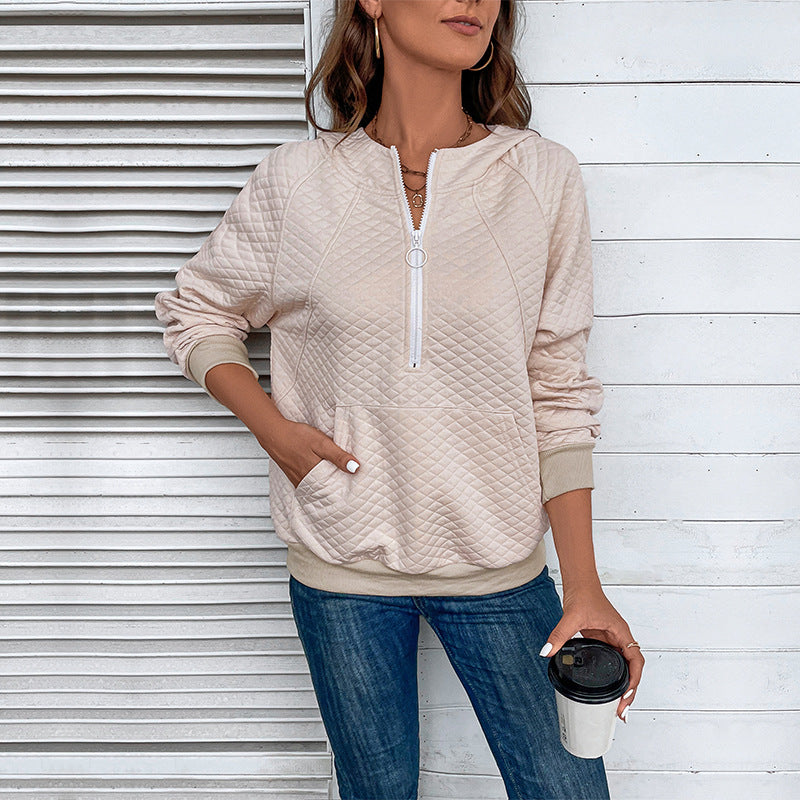 Damen Stepp‑Sweatshirt mit Halbzip, Kapuze und Kängurutasche Shop Nory