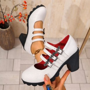 Damen Plateau-Pumps mit dekorativen Riemen und bequemer Sohle