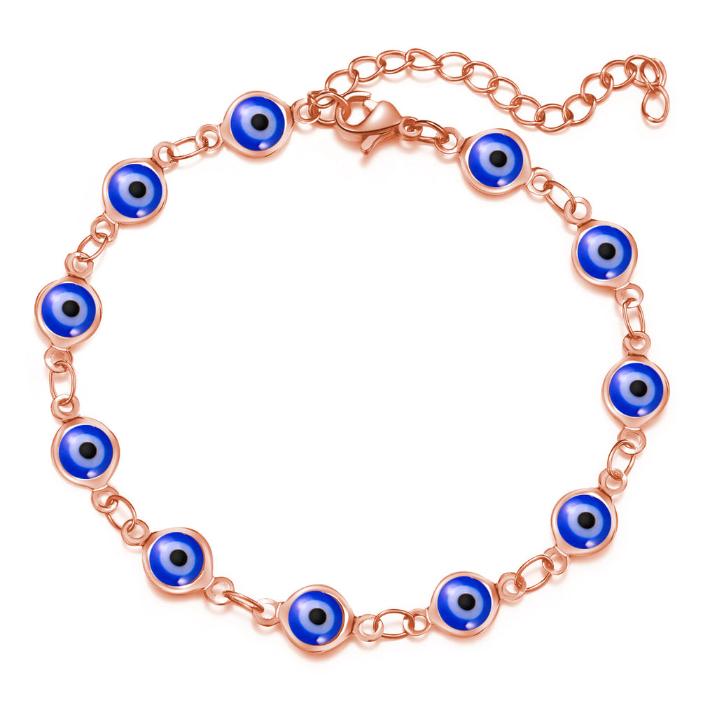 Damen Fußkettchen mit bunten Augenschutz-Anhängern und hochwertiger Gliederkette Shop Nory