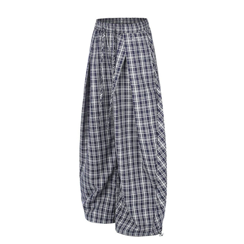 Damen Weite Harem-Ballonhose mit elastischem Bund, Kordelzug und Karomuster Shop Nory