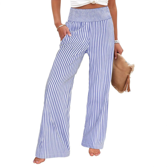 Damen Gestreifte Palazzo-Hose mit hohem, gerafftem Bund und weitem Bein Shop Nory