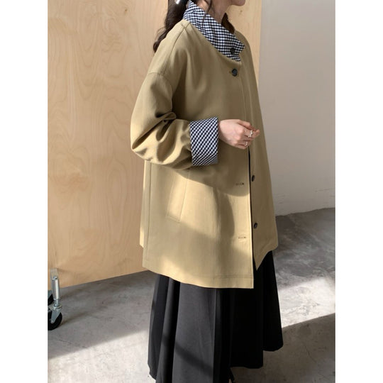 Damen Kurzmantel mit kontrastierendem Vichykaro-Futter und Rundhalsausschnitt Shop Nory