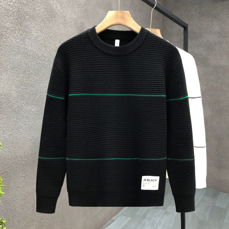 Unisex Strukturierter Waffelstrick-Pullover mit feinen Kontraststreifen Shop Nory