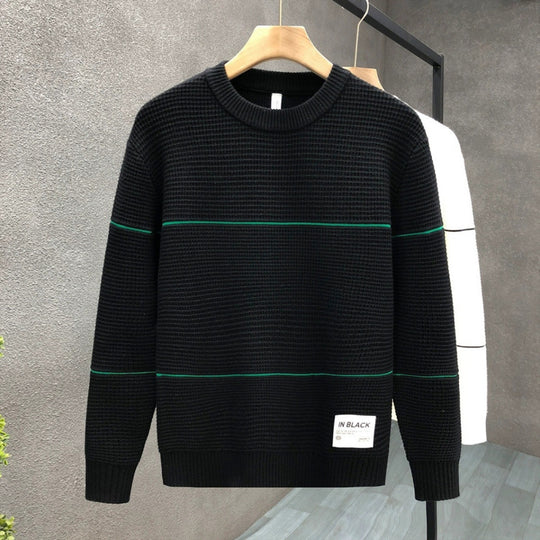 Unisex Strukturierter Waffelstrick-Pullover mit feinen Kontraststreifen Shop Nory