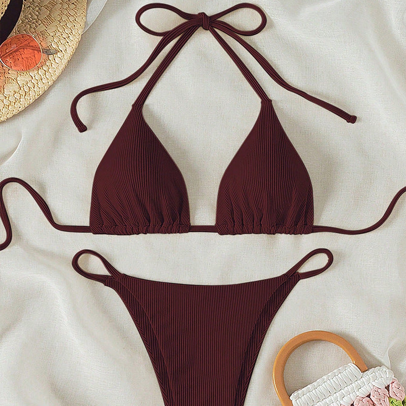 Damen Triangel-Bikini mit verstellbaren Bändern und rippierter Textur