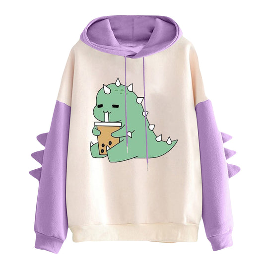 Damen nan Kapuzenpullover mit niedlichem Dinosaurier-Print und dreidimensionalen Ärmeldetails Shop Nory