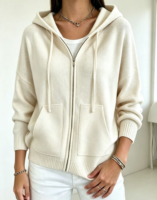 Damen Kapuzen-Wollmix Zip-Cardigan mit kastiger Passform und Kängurutaschen Shop Nory