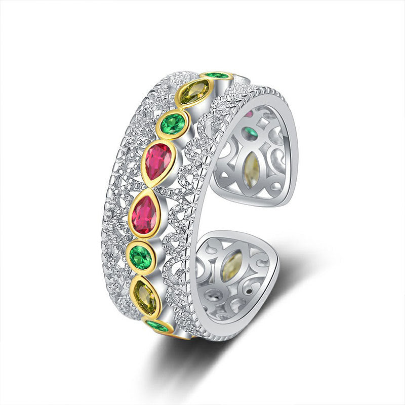 Damen Offener Ring mit bunten Edelsteinen und filigranem Design Shop Nory