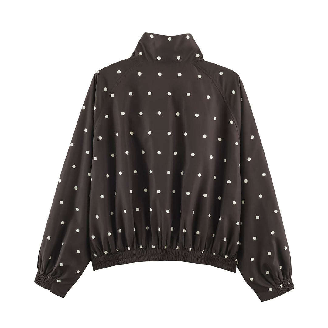 Damen Oversize-Windbreaker mit Tupfen-Print, hohem Stehkragen und elastischem Saum Shop Nory