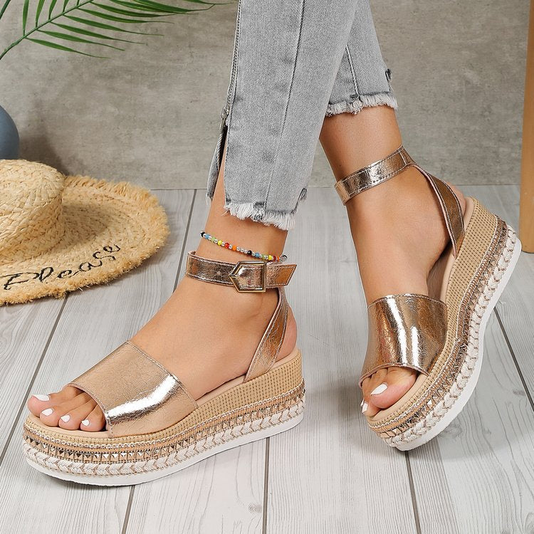 Damen Wedge-Sandaletten mit modischem Glitzer-Riemen und ergonomischem Fußbett Shopnory