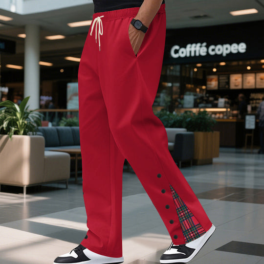 Herren nan lockere Jogginghose mit Tunnelzugbund, Druckknopf-Seitenschlitzen und kariertem Innenfutter Shop Nory