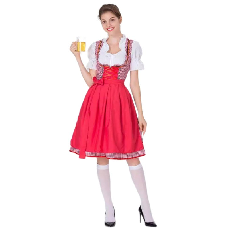 Damen nan traditionelles Oktoberfest Dirndl mit Rüschenbluse, geschnürtem Mieder und Schleifen-Schürze Shop Nory