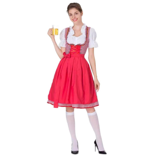 Damen nan traditionelles Oktoberfest Dirndl mit Rüschenbluse, geschnürtem Mieder und Schleifen-Schürze Shop Nory