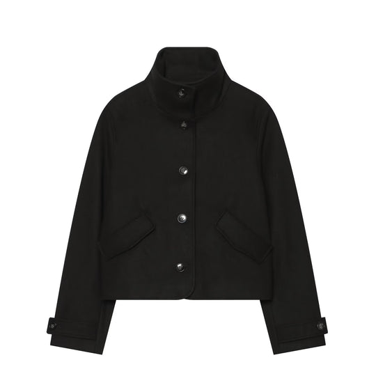 Damen Cropped Boxy-Jacke mit hohem Stehkragen, Knopfleiste und aufgesetzten Pattentaschen Shop Nory