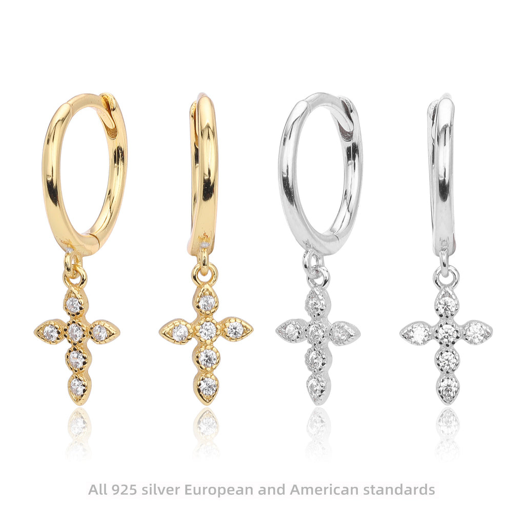 Damen Ohrhänger mit funkelndem Kreuzanhänger aus 925 Sterling Silber Shop Nory
