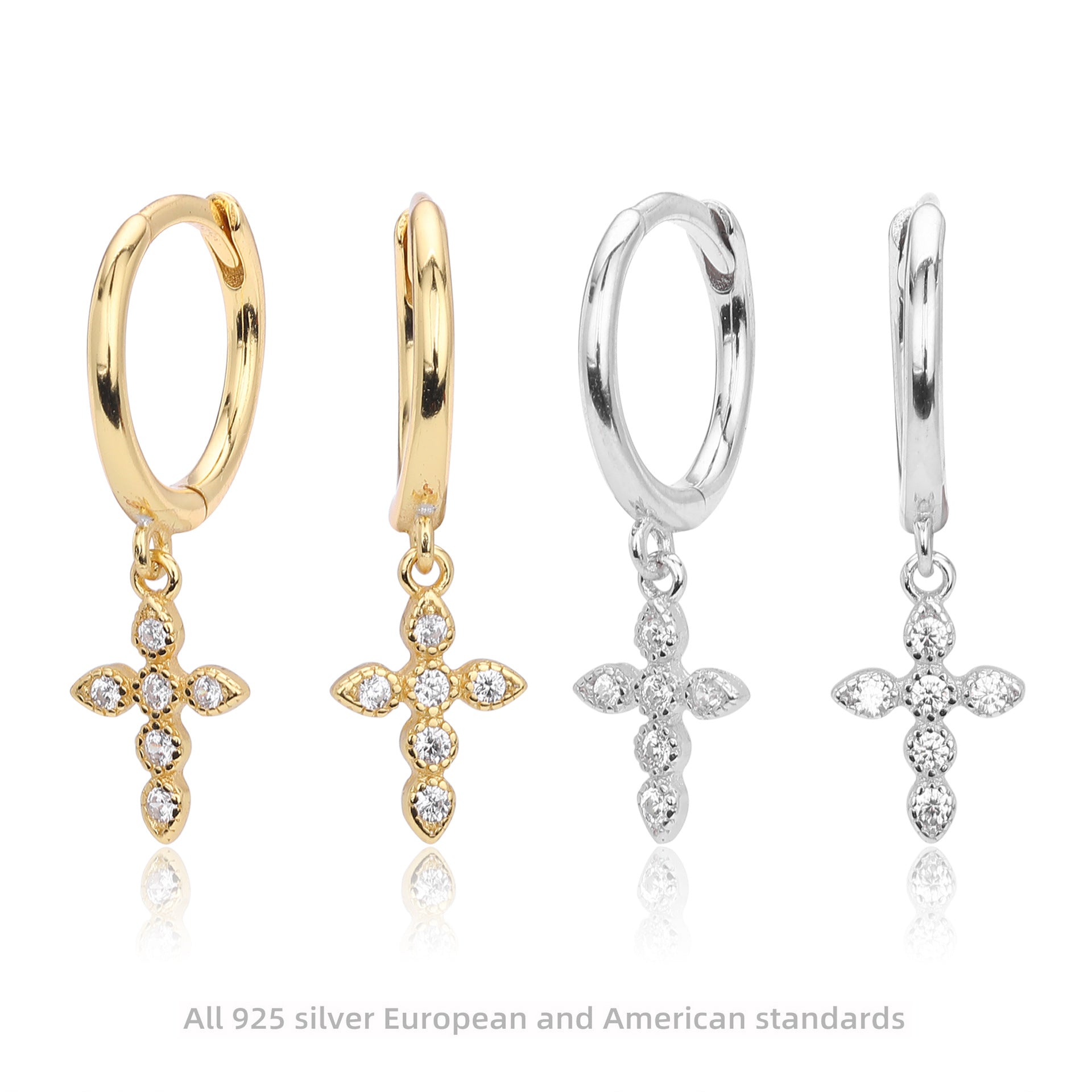 Damen Ohrhänger mit funkelndem Kreuzanhänger aus 925 Sterling Silber Shop Nory