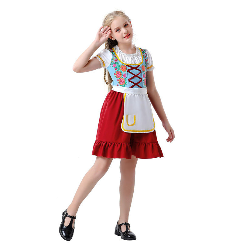 Damen nan nostalgisches Trachten-Kostümkleid mit geschnürtem Mieder, Rüschenkragen und abnehmbarer Schürze Shop Nory