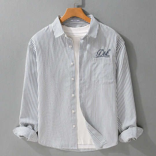 Herren Gestreiftes Overshirt‑Hemd mit Brusttasche und tonalem Logo‑Stick Shop Nory