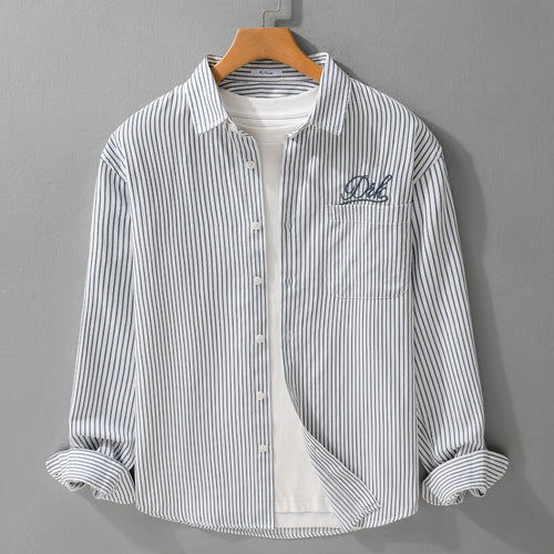 Herren Gestreiftes Overshirt‑Hemd mit Brusttasche und tonalem Logo‑Stick Shop Nory