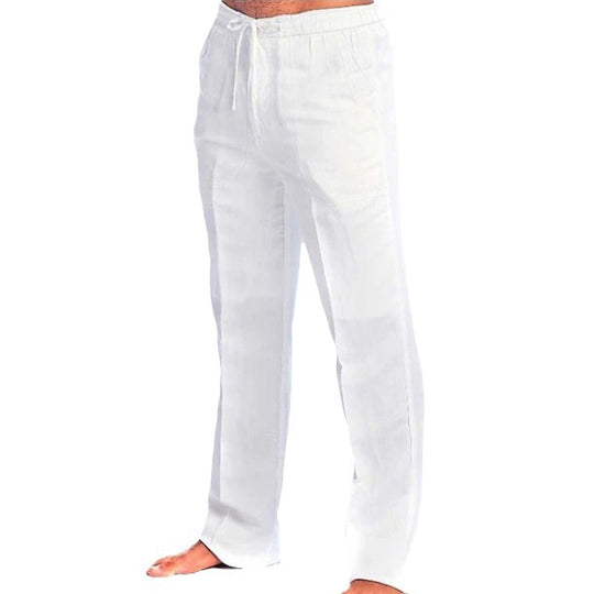 Herren leichte Freizeit-Hose im Leinenlook mit Tunnelzugbund, geradem Bein und atmungsaktivem Material Shop Nory