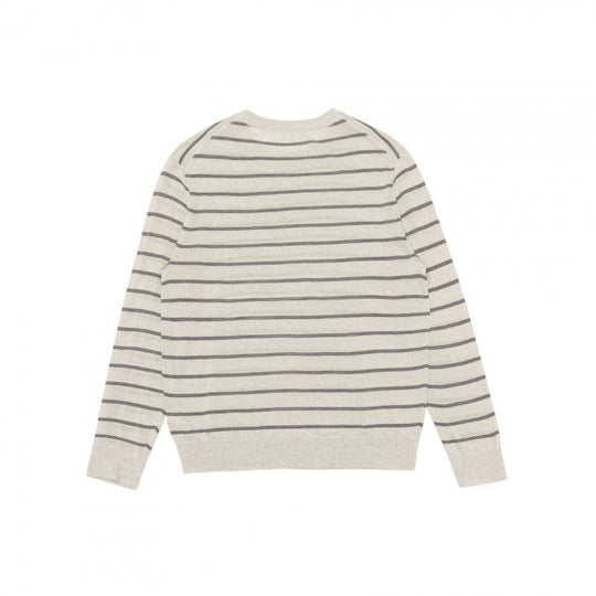 Unisex Leichter Feinstrickpullover mit Rundhalsausschnitt, feinen Querstreifen und geripptem Saum Shop Nory