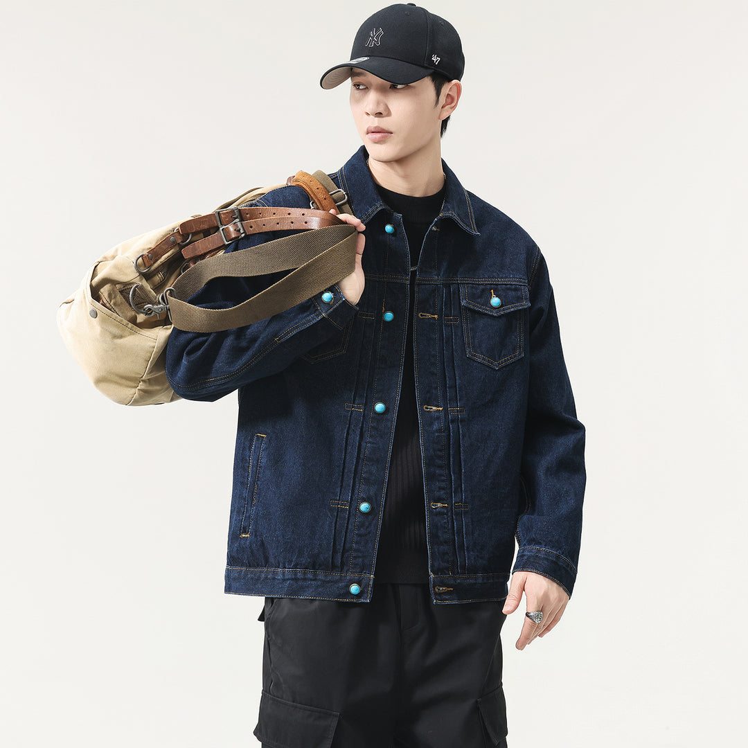 Herren Oversize Denimjacke mit Zierdruckknöpfen und Kastenform Shop Nory