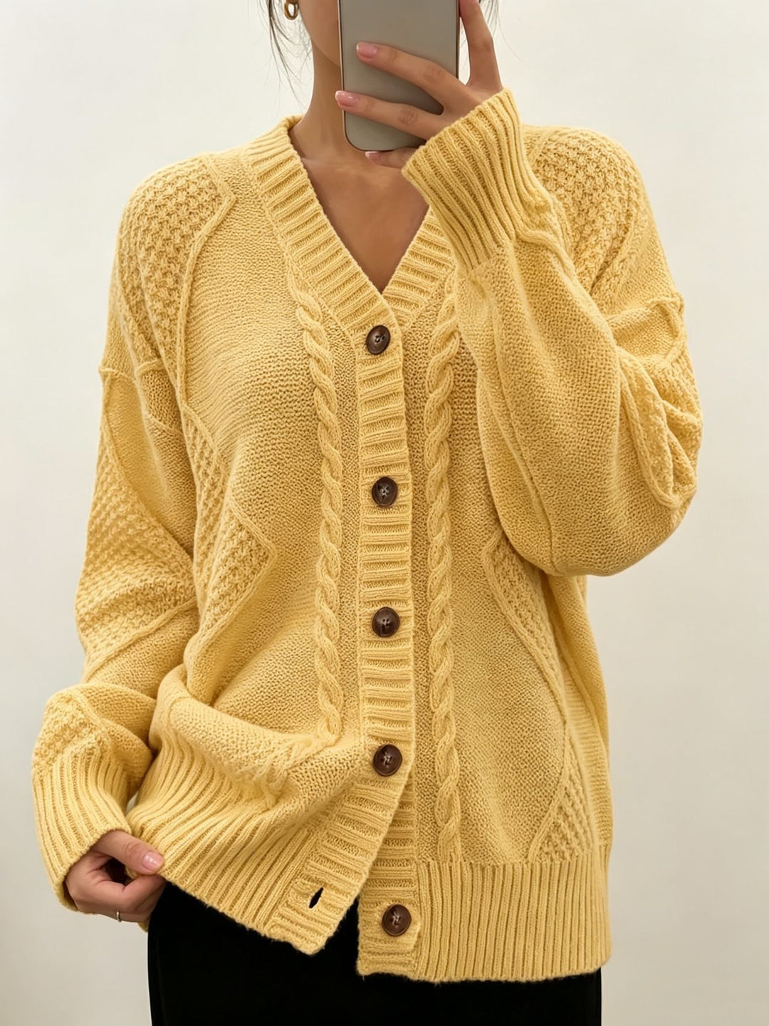 Damen Oversize Strickcardigan mit Zopf- und Strukturdetails Shop Nory