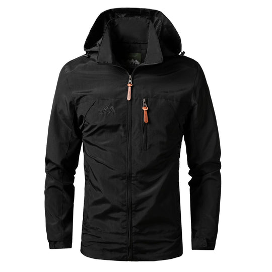 Herren Leichte wasserabweisende Allwetter-Outdoorjacke mit Kapuze und Brust-Reißverschluss Shop Nory