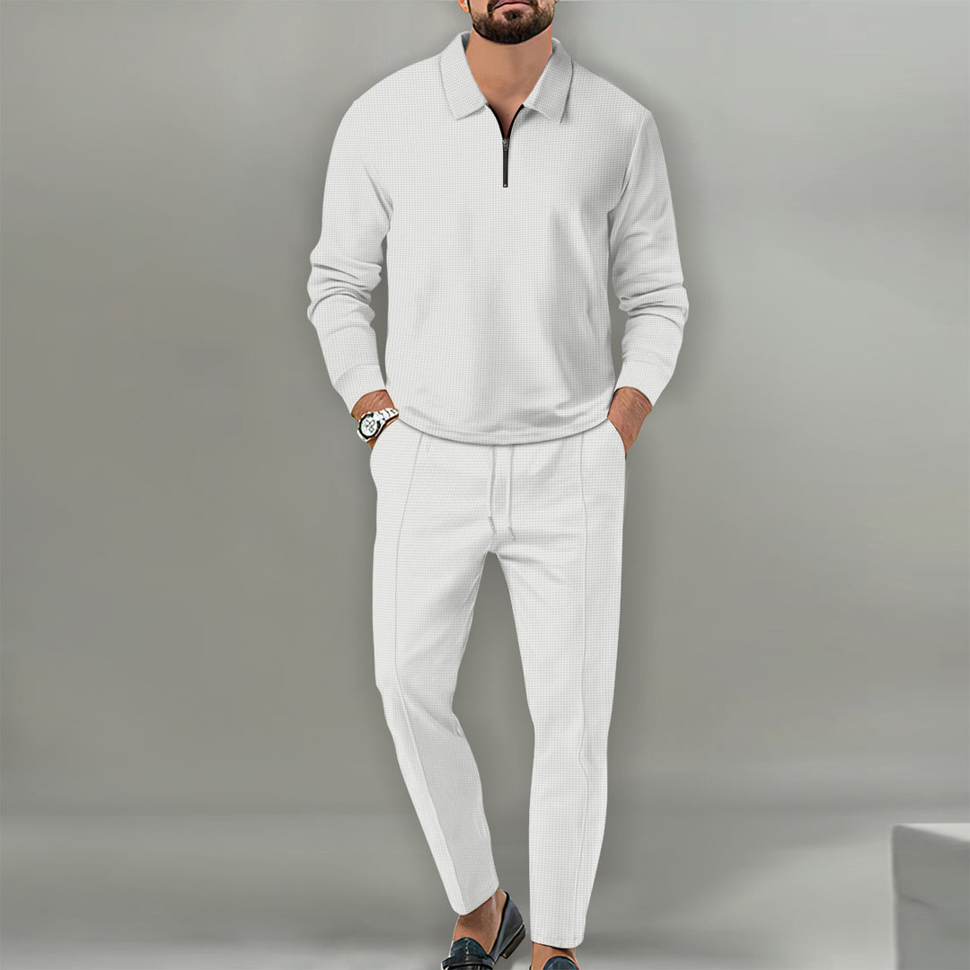 Herren nan Langarm-Henley-Poloshirt mit Halbzip und konischer Jogginghose Shop Nory