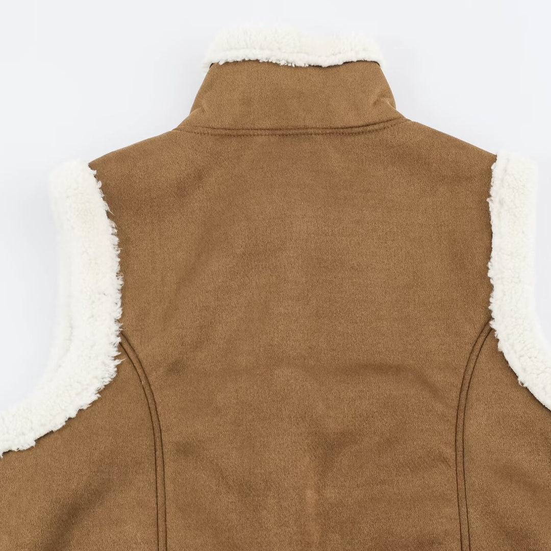 Damen Ärmellose Lammfelloptik‑Weste mit Stehkragen und Knebelverschlüssen Shop Nory