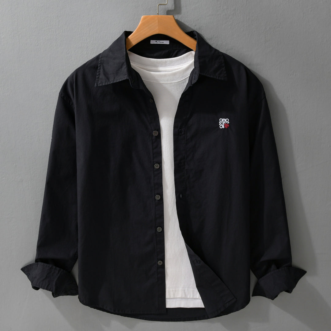 Herren Leichtes Baumwolloverhemd mit Kentkragen und dezenter Logo‑Stickerei Shop Nory