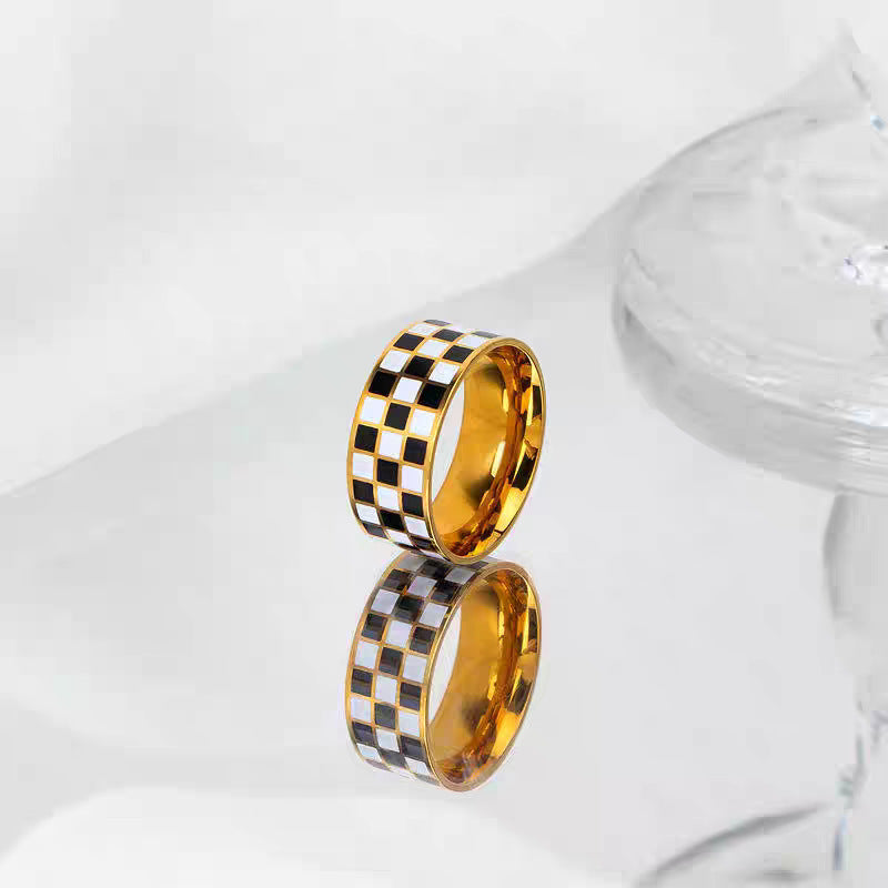 Damen Schachbrettmuster Keramikeinlage Ring Shop Nory