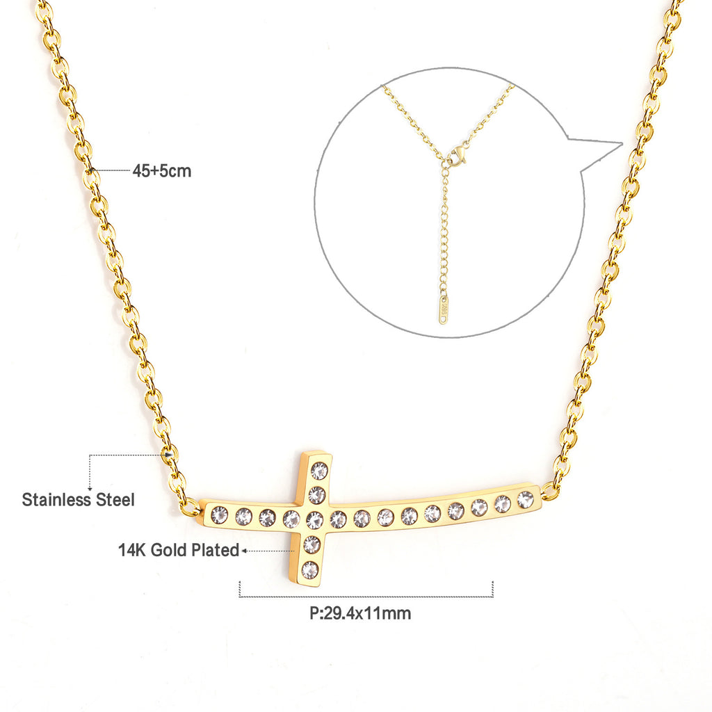 Damen Halskette mit funkelndem Kreuzanhänger aus Edelstahl und 14k Goldbeschichtung Shop Nory
