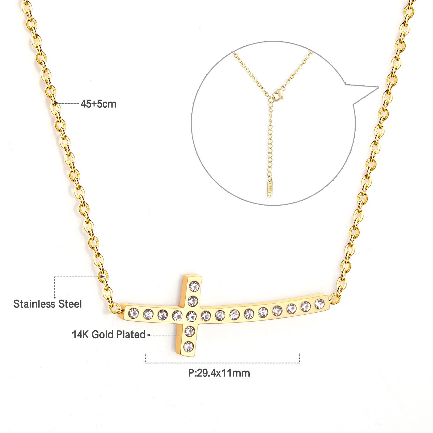Damen Halskette mit funkelndem Kreuzanhänger aus Edelstahl und 14k Goldbeschichtung Shop Nory