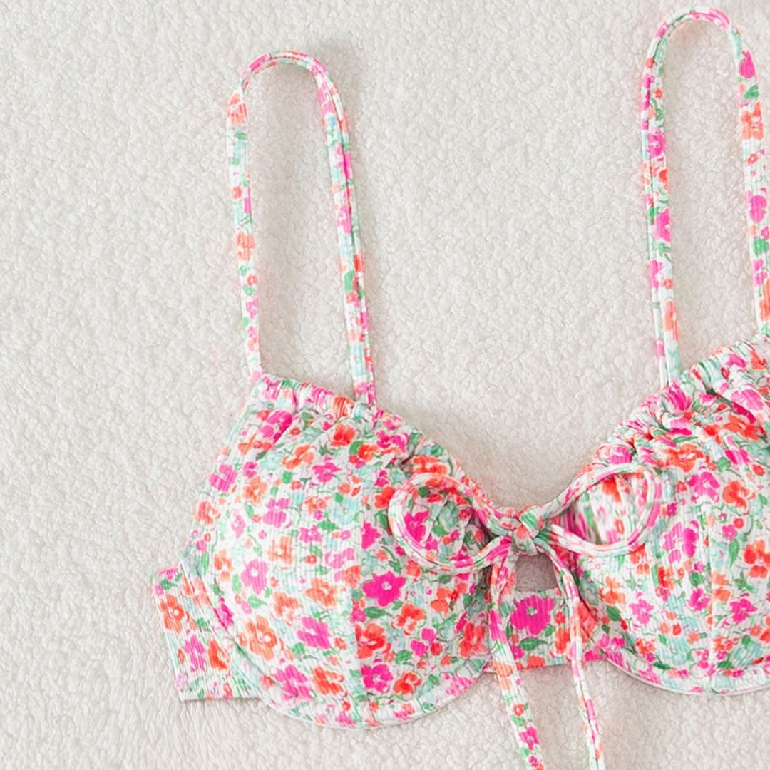 Damen Push-Up-Bikini mit floralem Design und raffinierter Schnürung