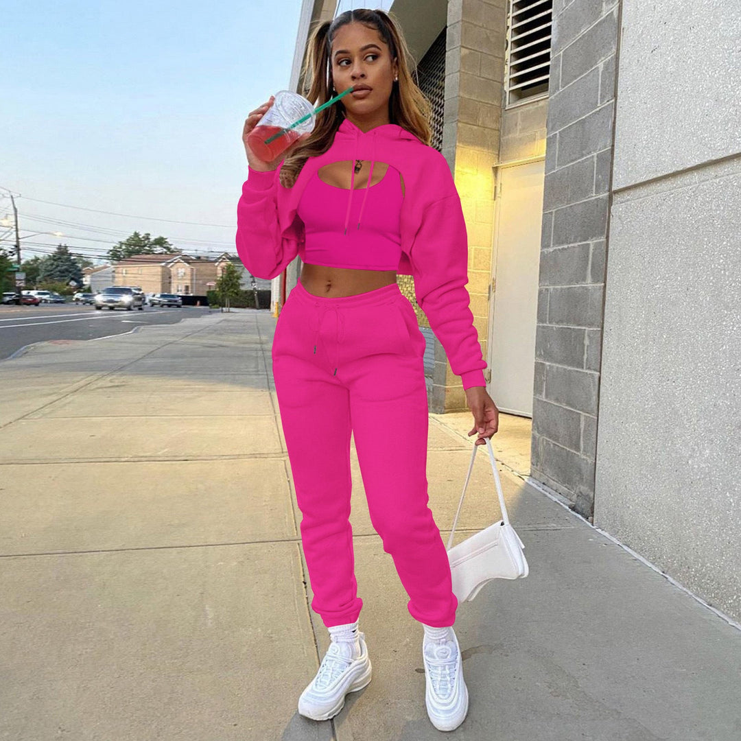 Damen Sportlicher Zweiteiler mit cropped Hoodie und bequemen Jogginghosen