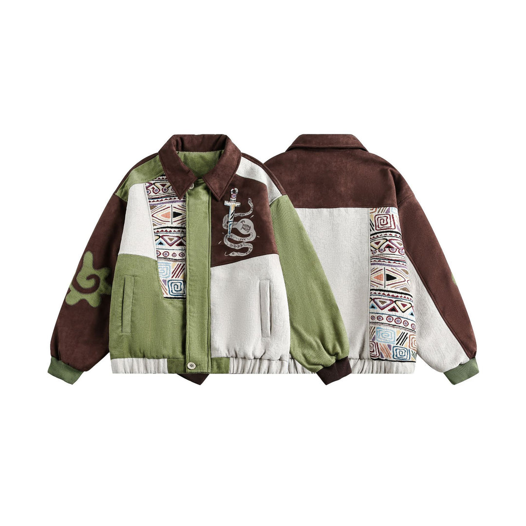 Herren Patchwork Cord- und Wildleder-Blouson mit Stickdetail Shop Nory