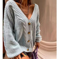 Damen Strickjacke mit tiefem V-Ausschnitt und einzigartigem Zopfdesign