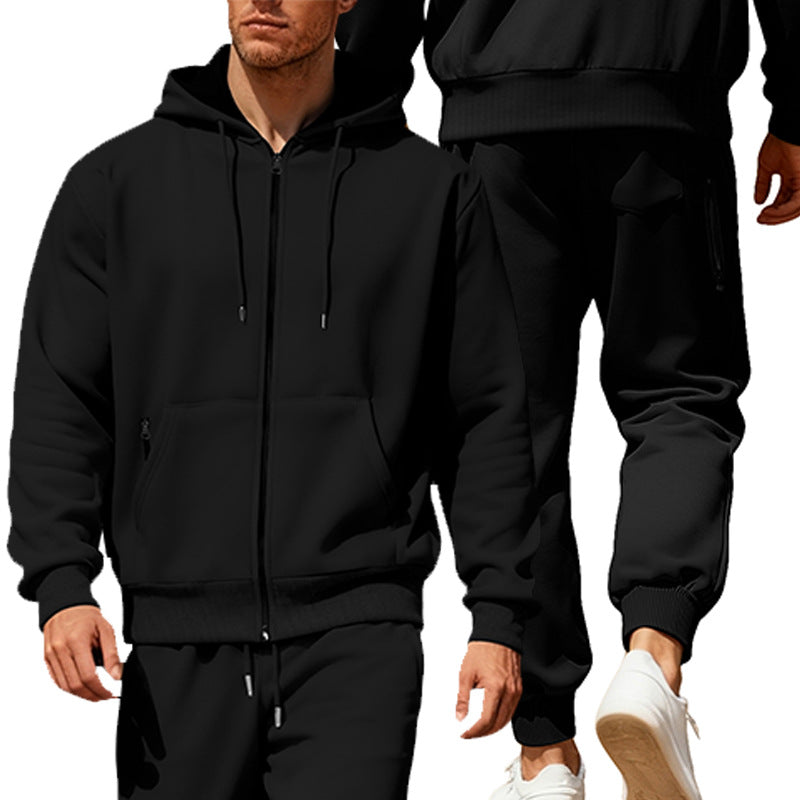 Herren nan Kapuzensweat-Set mit durchgehendem Reißverschluss, Kängurutasche und konischer Jogginghose mit Reißverschlusstaschen Shopnory