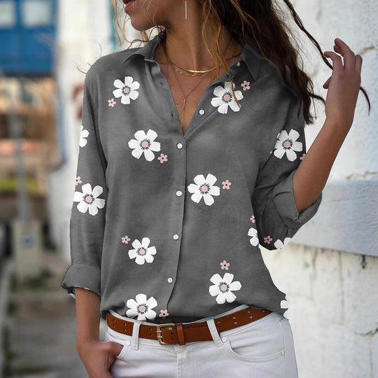 Damen Bluse mit Blumenmuster, Hemdkragen und lockerer Passform Shop Nory