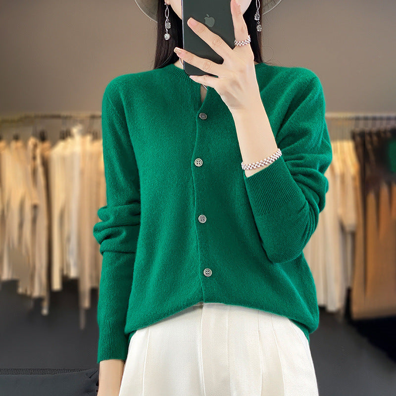 Damen Leichter Feinstrick-Cardigan mit Kaschmir‑Optik, Rundhalsausschnitt und verdeckter Knopfleiste Shop Nory