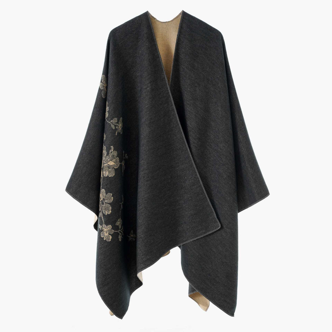 Damen Reversibler Cape‑Umhang aus Wollmix mit floraler Jacquardkante Shop Nory