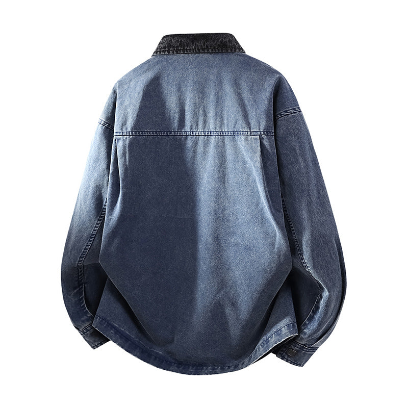 Herren Locker geschnittene Denim-Hemdjacke mit Kastenform und Eingrifftaschen Shop Nory