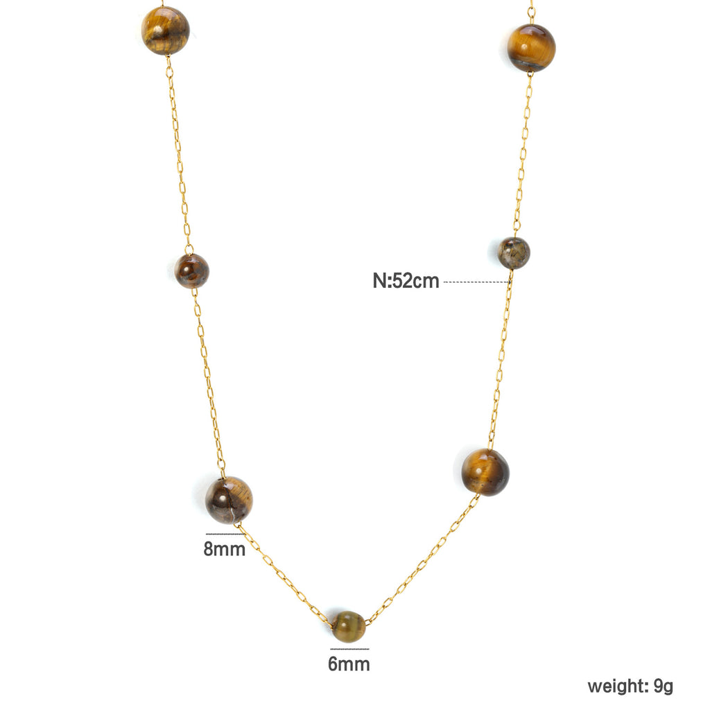 Damen elegante Halskette aus hochwertigen Tigeraugen-Perlen mit feinen goldplattierten Details Shop Nory