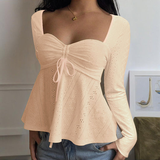 Damen Spitzenbluse mit Herz-Ausschnitt, gerafftem Bustier und ausgestelltem Saum Shop Nory
